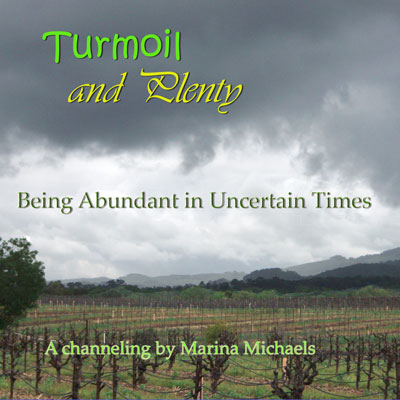 Album art for Turmoil and Plenty; a stormy vineyard with album text