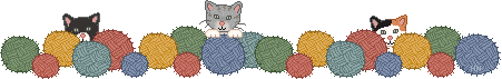 A line of cats and balls of yarn